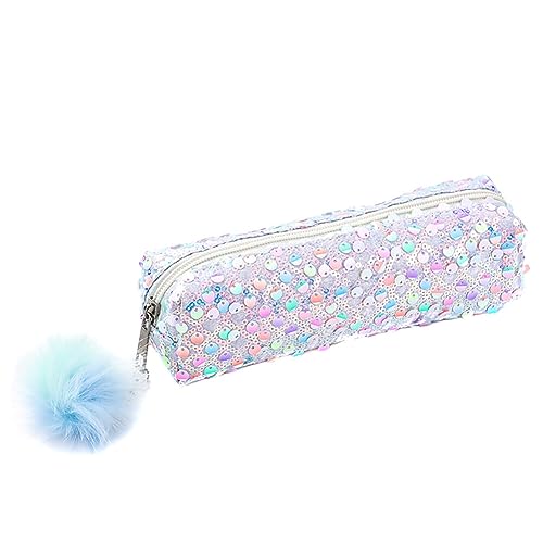 Pailletten Federmäppchen, Stiftetasche Federtasche Stiftemappe Klein Bleistift Tasche Tragbare Pencil Bag mit Plüsch Ball Glitzer Kosmetiktasche für Mädchen Frauen Bleistifttasche, 20cmx5cmx5cm von BYNYXI