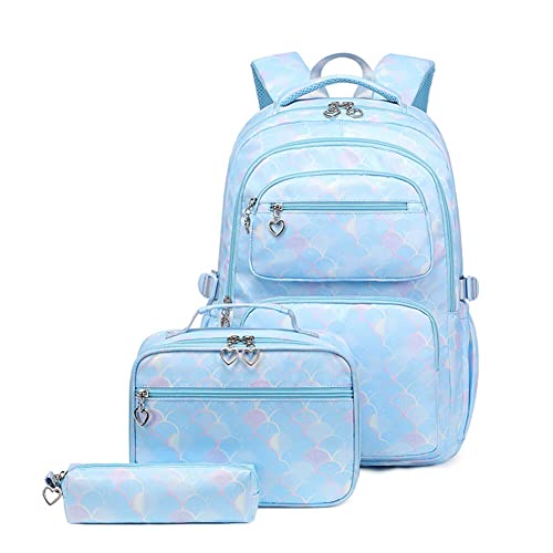 Schulrucksack Mädchen Teenager, Kinder Schultasche Set Schultasche mit Pencil Case Lunchtasche Daypacks Laptop Rucksack Damen Freizeitrucksack Backpack School Rucksäcke für Reise Schule Camping von BYNYXI