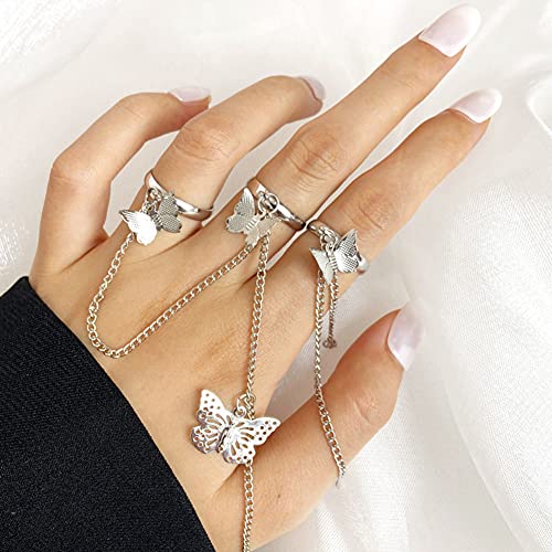 BYNYXI Vintage Knuckle Ring Set, Punk Ringe Verstellbare Öffnungsring Damen Ringe mit Kette Verbunden Fingerring Stapelbare Ringe Kreuz Punk Goth Ring für Frauen Männer Finger Schmuck Geschenk von BYNYXI