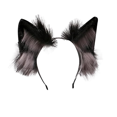 Wolfsohren Stirnband, Plüsch Katzenohren Wolf Ohren Anime Halloween Kostüm Haarnadel Haarschmuck Damen Kinder Plüsch Wolf Fuchs Ohren Cosplay Kopf Zubehör für Halloween Weihnachten Cosplay Party von BYNYXI