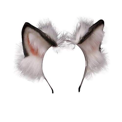 Wolfsohren Stirnband, Plüsch Katzenohren Wolf Ohren Anime Halloween Kostüm Haarnadel Haarschmuck Damen Kinder Plüsch Wolf Fuchs Ohren Cosplay Kopf Zubehör für Halloween Weihnachten Cosplay Party von BYNYXI