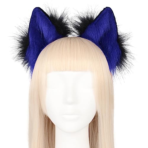 Wolfsohren Stirnband, Plüsch Katzenohren Wolf Ohren Anime Halloween Kostüm Haarnadel Haarschmuck Damen Kinder Plüsch Wolf Fuchs Ohren Cosplay Kopf Zubehör für Halloween Weihnachten Cosplay Party von BYNYXI