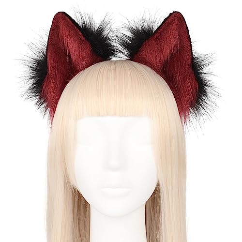 Wolfsohren Stirnband, Plüsch Katzenohren Wolf Ohren Anime Halloween Kostüm Haarnadel Haarschmuck Damen Kinder Plüsch Wolf Fuchs Ohren Cosplay Kopf Zubehör für Halloween Weihnachten Cosplay Party von BYNYXI