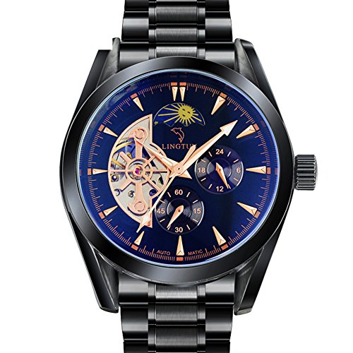 BYOOTI Herren-Armbanduhren, mechanische Uhren, Gürtel, schwarz, multifunktional, B von BYOOTI