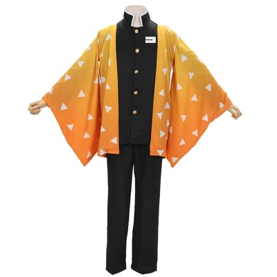 Demon Slayer: Kimetsu no Yaiba Herren Kamado Tanjirou Cosplay Umhang Kostüme Full Sets Agatsuma Zenitsu Orange Cape Anzüge Kostüme XXL Orange Cape Umhang und Anzug von BYOOTI