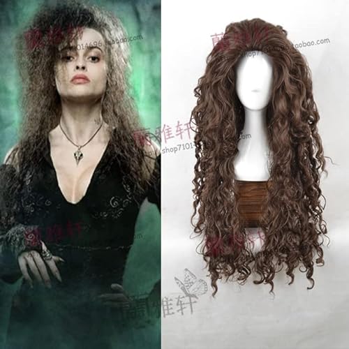 Gratis Haarnetz + Frauen Bellatrix Perücke Damen Lange gewellte Haarperücke Hexe Bellatrix Lestrange Kostüme von BYOOTI