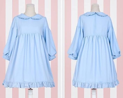 Lolita Kleid Süß Niedlich Kawaii Mädchen OP Prinzessin Maid Vintage Rüschen Rock Puffärmel Rot Schwarz Rosa Damen Rock Rundkragen Einheitsgröße Nur Blau Kleid von BYOOTI