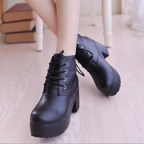 Lolita Schuhe Uwabaki JK Runde Zehenschuhe Schnürung Schuluniform Kleid Schuhe für Mädchen Frauen Erwachsene Cosplay Sweet Boots 35 Schwarz von BYOOTI