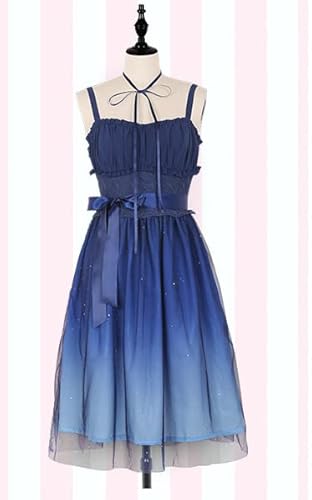 Shinning Stars Lolita Kleid Gradient Star Blau Mädchen Solid Verkleidung Spitze gerüschtes Faltenkleid mit Hemd Set S nur kurzes Kleid von BYOOTI