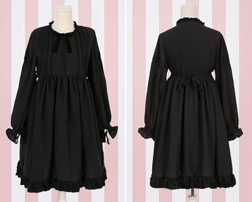 Teeparty Prinzessin Rüschen Mädchen Lolita Kleid Winter Prinzessin Lolita Kleid Langarm Falbala Kleid Schleife Übergröße Lolita M Schwarz von BYOOTI