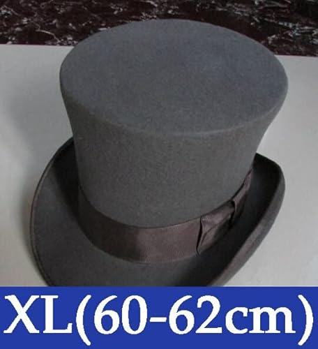 Vintage-Hut aus 100 % Wolle, 18 cm hoch, grau, Kronenhut, Retro, viktorianischer C-Hut für Erwachsene, Damen, Herren, Größe XL (60–62 cm) von BYOOTI