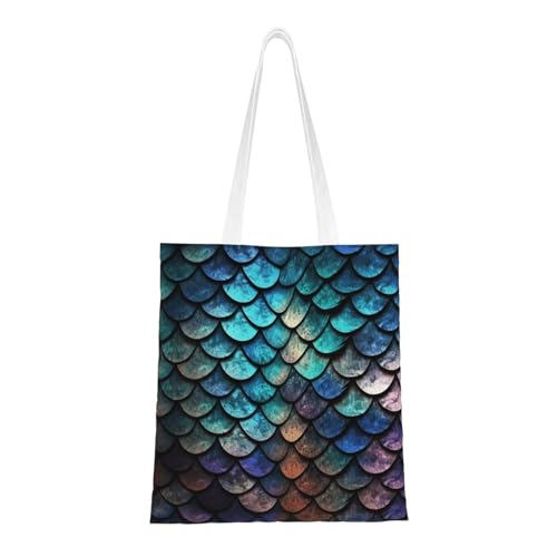 3D-Einkaufstasche mit magischem Drachenschuppen-Muster, für Damen, Segeltuch, Schultertaschen mit Taschen, Einkaufstasche, niedlich, wiederverwendbar, Einkaufstasche 3D-Einkaufstasche mit magischem Drachenschuppen-Muster, für Damen, Segeltuch, Schultertaschen mit Taschen, Einkaufstasche, niedlich, wiederverwendbar, Einkaufstasche von BYPPJGH