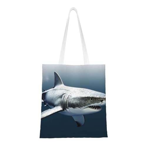 3D-Haifisch-Tragetasche für Damen, Segeltuch-Schultertasche mit Taschen, Einkaufstasche, niedliche, wiederverwendbare Einkaufstasche von BYPPJGH