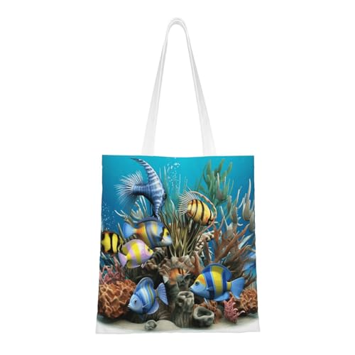 3D-Ozeanfisch-Tragetasche für Damen, Segeltuch-Schultertasche mit Taschen, Einkaufstasche, niedliche, wiederverwendbare Einkaufstasche von BYPPJGH
