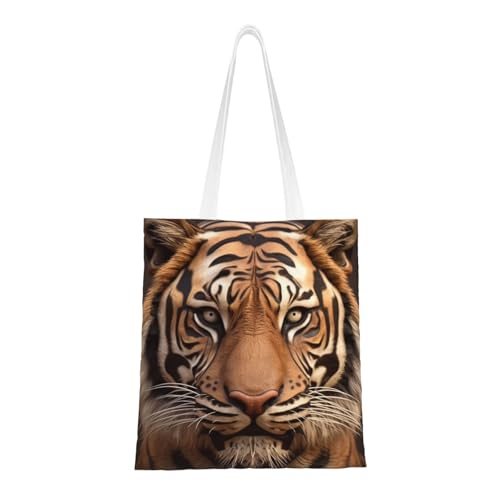 3D-Tigerkopf-Tragetasche für Damen, Segeltuch-Schultertasche mit Taschen, Einkaufstasche, niedliche, wiederverwendbare Einkaufstasche von BYPPJGH
