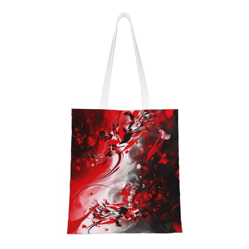Abstrakte Tragetasche für Damen, Segeltuch, Schultertaschen mit Taschen, Einkaufstasche, niedlich, wiederverwendbar, Rot / Schwarz / Weiß Abstrakte Tragetasche für Damen, Segeltuch, Schultertaschen mit Taschen, Einkaufstasche, niedlich, wiederverwendbar, Rot / Schwarz / Weiß von BYPPJGH