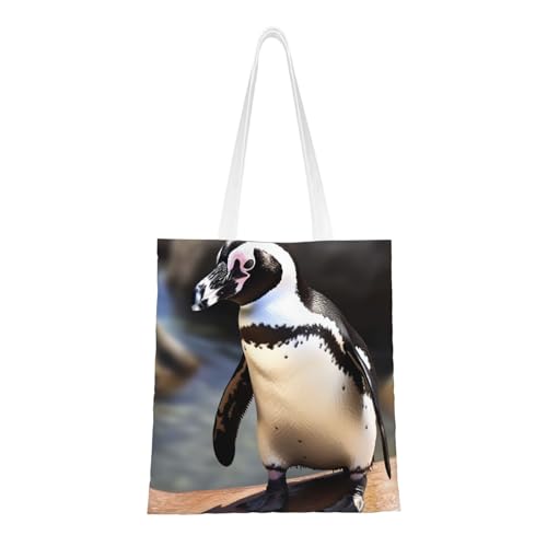 Afrikanische Pinguin-Tragetasche für Damen, Segeltuch-Schultertasche mit Taschen, Einkaufstasche, niedliche, wiederverwendbare Einkaufstasche von BYPPJGH