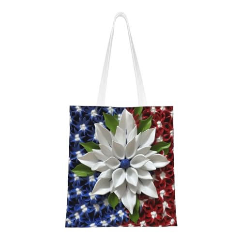 Amerika Patriotische Blumen-Tragetasche für Damen, Segeltuch-Schultertasche mit Taschen, Einkaufstasche, niedliche, wiederverwendbare Einkaufstasche von BYPPJGH