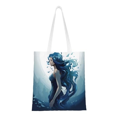 Blaue Meerjungfrauen-Tragetasche für Damen, Canvas-Schultertaschen mit Taschen, Einkaufstasche, niedlich, wiederverwendbar, Einkaufstasche Blaue Meerjungfrauen-Tragetasche für Damen, Canvas-Schultertaschen mit Taschen, Einkaufstasche, niedlich, wiederverwendbar, Einkaufstasche von BYPPJGH