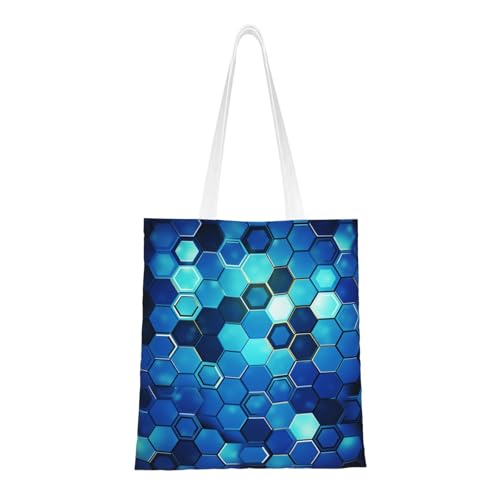 Blaue sechseckige Tragetasche für Damen, Canvas-Schultertaschen mit Taschen, Einkaufstasche, niedlich, wiederverwendbar, Einkaufstasche Blaue sechseckige Tragetasche für Damen, Canvas-Schultertaschen mit Taschen, Einkaufstasche, niedlich, wiederverwendbar, Einkaufstasche von BYPPJGH