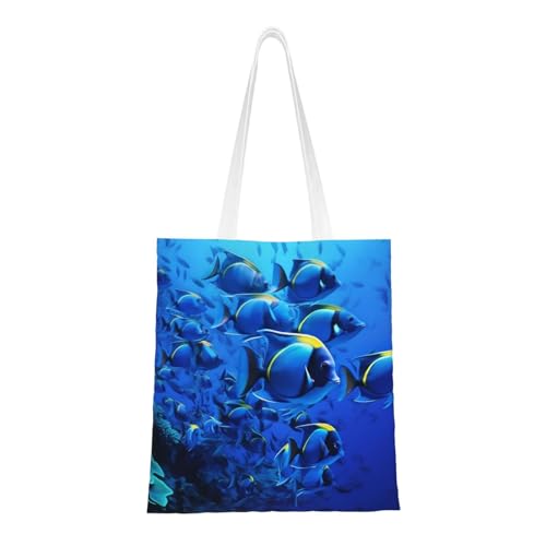 Blue Fishes Ocean Tragetasche für Damen, Segeltuch, Schultertaschen mit Taschen, Einkaufstasche, niedlich, wiederverwendbar, Einkaufstasche Blue Fishes Ocean Tragetasche für Damen, Segeltuch, Schultertaschen mit Taschen, Einkaufstasche, niedlich, wiederverwendbar, Einkaufstasche von BYPPJGH