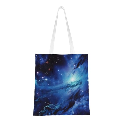 Blue Universe Weltraum-Galaxie-Tragetasche für Damen, Segeltuch, Schultertaschen mit Taschen, Einkaufstasche, niedlich, wiederverwendbar, Einkaufstasche von BYPPJGH