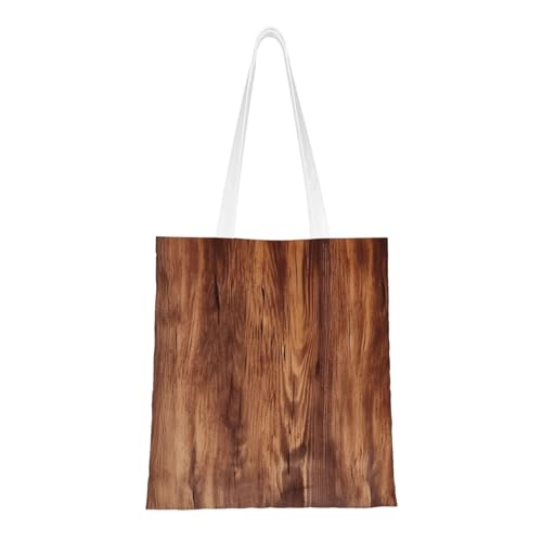 Braune Tragetasche mit Holzmaserung für Damen, Canvas-Schultertaschen mit Taschen, Einkaufstasche, niedliche, wiederverwendbare Einkaufstasche von BYPPJGH