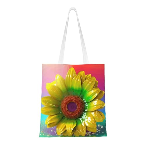 Bunte 3D-Sonnenblumen-Tragetasche für Damen, Segeltuch-Schultertasche mit Taschen, Einkaufstasche, niedliche, wiederverwendbare Einkaufstasche von BYPPJGH