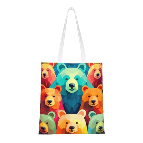 Bunte Bären-Tragetasche für Damen, Canvas-Schultertasche mit Taschen, Einkaufstasche, niedliche, wiederverwendbare Einkaufstasche von BYPPJGH