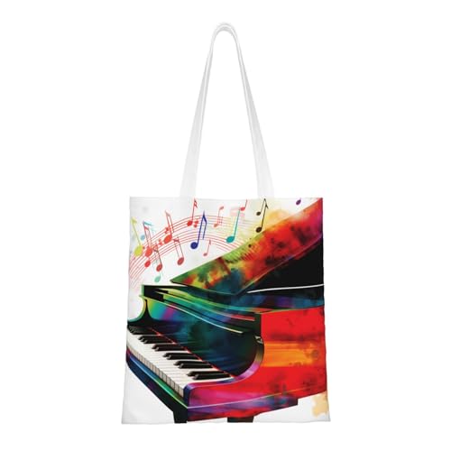 Bunte Klaviertastatur-Musik-Tragetasche für Damen, Canvas-Schultertasche mit Taschen, Einkaufstasche, niedliche, wiederverwendbare Einkaufstasche von BYPPJGH