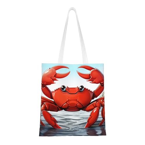 Cartoon-Krabben-Tragetasche für Damen, Segeltuch-Schultertasche mit Taschen, Einkaufstasche, niedliche, wiederverwendbare Einkaufstasche von BYPPJGH