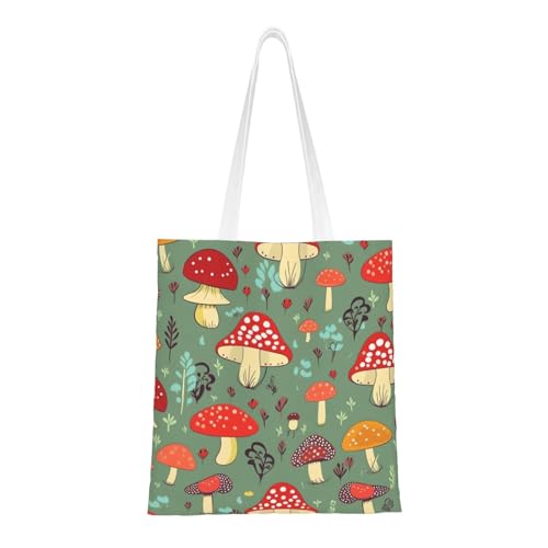 Cartoon-Pilz-Tragetasche für Damen, Segeltuch-Schultertasche mit Taschen, Einkaufstasche, niedliche, wiederverwendbare Einkaufstasche von BYPPJGH