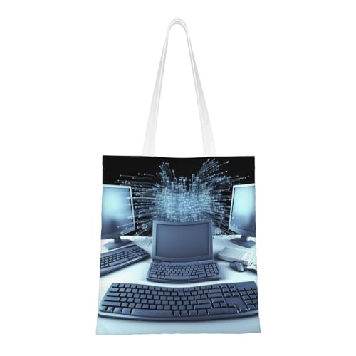 Computer- und Internet-Tragetasche für Damen, Canvas-Schultertasche mit Taschen, Einkaufstasche, niedliche, wiederverwendbare Einkaufstasche von BYPPJGH