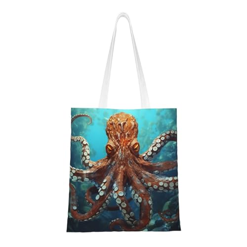 Coole große Oktopus-Tragetasche für Damen, Segeltuch-Schultertasche mit Taschen, Einkaufstasche, niedliche, wiederverwendbare Einkaufstasche von BYPPJGH