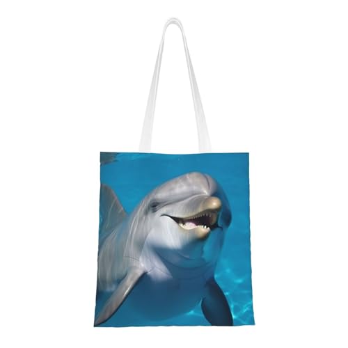 Delphin mit einem Lächeln Tragetasche für Damen, Segeltuch-Schultertasche mit Taschen, Einkaufstasche, niedliche, wiederverwendbare Einkaufstasche Delphin mit einem Lächeln Tragetasche für Damen, Segeltuch-Schultertasche mit Taschen, Einkaufstasche, niedliche, wiederverwendbare Einkaufstasche von BYPPJGH