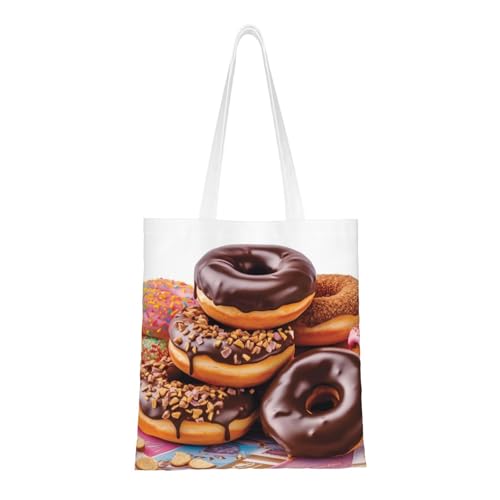 Donuts-Schokoladen-Tragetasche für Damen, Canvas-Schultertaschen mit Taschen, Einkaufstasche, niedliche, wiederverwendbare Einkaufstasche Donuts-Schokoladen-Tragetasche für Damen, Canvas-Schultertaschen mit Taschen, Einkaufstasche, niedliche, wiederverwendbare Einkaufstasche von BYPPJGH