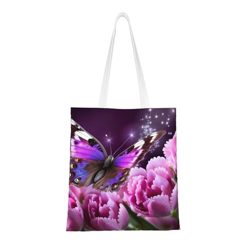 Einkaufstasche aus Segeltuch mit Schmetterlings-Motiv für Damen, mit Taschen, Einkaufstasche, niedlich, wiederverwendbar, Violett Einkaufstasche aus Segeltuch mit Schmetterlings-Motiv für Damen, mit Taschen, Einkaufstasche, niedlich, wiederverwendbar, Violett von BYPPJGH