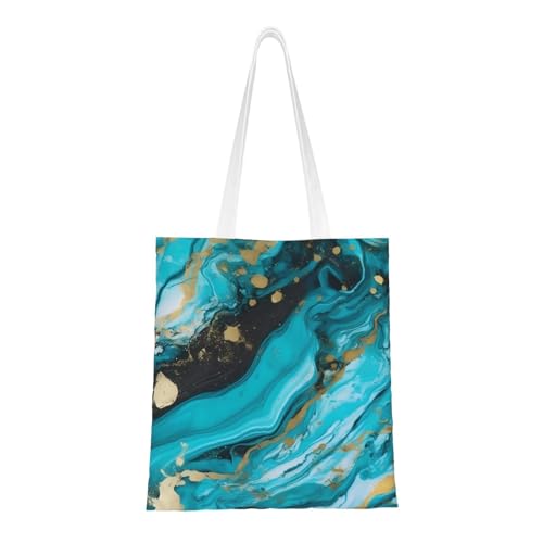 Einkaufstasche aus Segeltuch mit Taschen, Einkaufstasche, Einkaufstasche, niedlich, wiederverwendbar, Marmor, Türkis, Blau / Gold Einkaufstasche aus Segeltuch mit Taschen, Einkaufstasche, Einkaufstasche, niedlich, wiederverwendbar, Marmor, Türkis, Blau / Gold von BYPPJGH