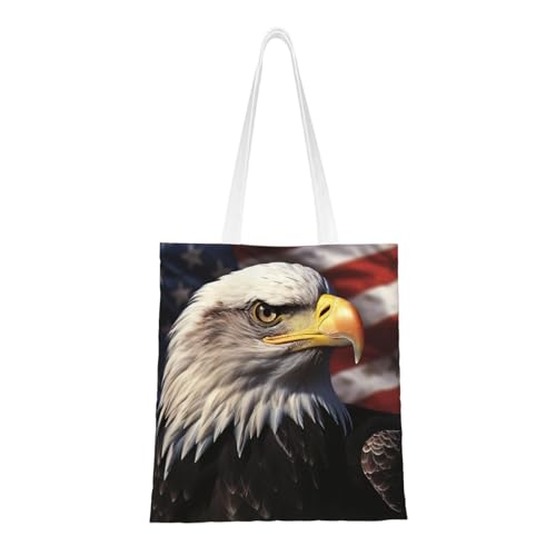Einkaufstasche aus Segeltuch mit USA-Flagge und Adler, Einkaufstasche, niedlich, wiederverwendbar, Einkaufstasche Einkaufstasche aus Segeltuch mit USA-Flagge und Adler, Einkaufstasche, niedlich, wiederverwendbar, Einkaufstasche von BYPPJGH