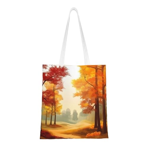 Einkaufstasche für Damen, Motiv: Herbstbäume, Segeltuch, Schultertasche mit Taschen, Einkaufstasche, niedlich, wiederverwendbar, Einkaufstasche von BYPPJGH