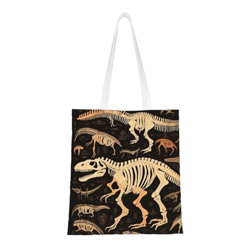 Einkaufstasche mit Dinosaurier-Skelett-Druck für Damen, Segeltuch, Schultertaschen mit Taschen, Einkaufstasche, niedlich, wiederverwendbar, Einkaufstasche Einkaufstasche mit Dinosaurier-Skelett-Druck für Damen, Segeltuch, Schultertaschen mit Taschen, Einkaufstasche, niedlich, wiederverwendbar, Einkaufstasche von BYPPJGH