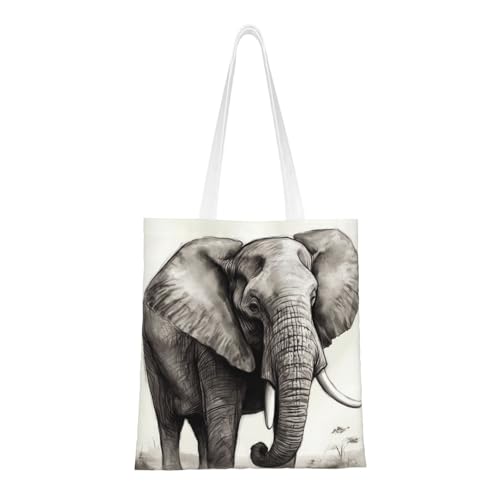 Einkaufstasche mit Elefanten-Skizzenmuster für Damen, Segeltuch, Schultertaschen mit Taschen, Einkaufstasche, niedlich, wiederverwendbar, Einkaufstasche Einkaufstasche mit Elefanten-Skizzenmuster für Damen, Segeltuch, Schultertaschen mit Taschen, Einkaufstasche, niedlich, wiederverwendbar, Einkaufstasche von BYPPJGH