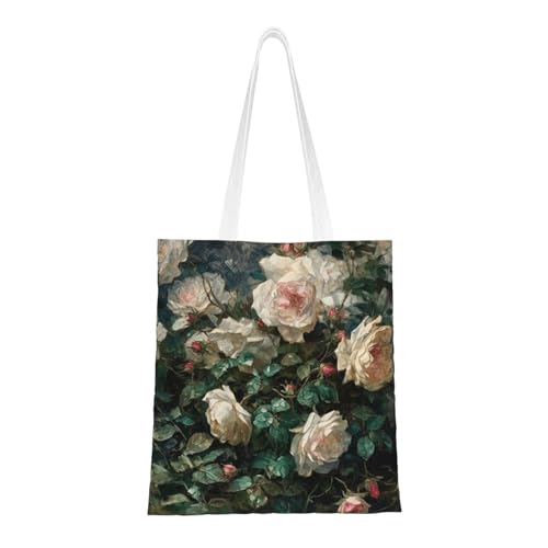 Einkaufstasche mit Rosen-Aufdruck, für Damen, Segeltuch, Schultertaschen mit Taschen, Einkaufstasche, niedlich, wiederverwendbar Einkaufstasche mit Rosen-Aufdruck, für Damen, Segeltuch, Schultertaschen mit Taschen, Einkaufstasche, niedlich, wiederverwendbar von BYPPJGH