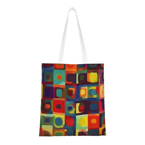 Einkaufstasche mit abstrakten Kunst-Quadraten, für Damen, Segeltuch, Schultertaschen mit Taschen, Einkaufstasche, niedlich, wiederverwendbar, Einkaufstasche Einkaufstasche mit abstrakten Kunst-Quadraten, für Damen, Segeltuch, Schultertaschen mit Taschen, Einkaufstasche, niedlich, wiederverwendbar, Einkaufstasche von BYPPJGH