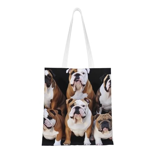 Einkaufstasche mit englischen Bulldoggen für Damen, Segeltuch, Schultertaschen mit Taschen, Einkaufstasche, niedlich, wiederverwendbar, Einkaufstasche Einkaufstasche mit englischen Bulldoggen für Damen, Segeltuch, Schultertaschen mit Taschen, Einkaufstasche, niedlich, wiederverwendbar, Einkaufstasche von BYPPJGH