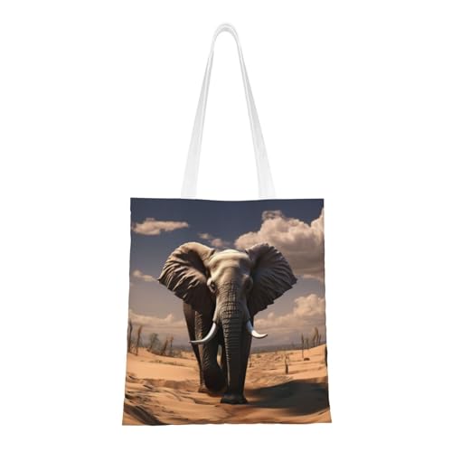 Elefanten-Tragetasche für Damen, Canvas-Schultertasche mit Taschen, Einkaufstasche, niedlich, wiederverwendbar, Einkaufstasche von BYPPJGH