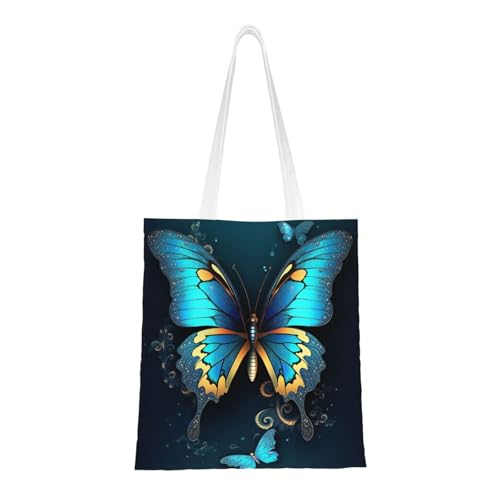 Elegante Schmetterlings-Tragetasche für Damen, Segeltuch-Schultertasche mit Taschen, Einkaufstasche, niedliche, wiederverwendbare Einkaufstasche von BYPPJGH