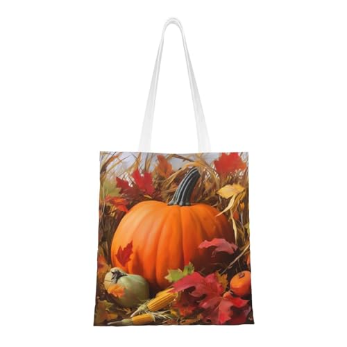 Ernte-Kürbis-Tragetasche für Damen, Segeltuch-Schultertasche mit Taschen, Einkaufstasche, niedliche, wiederverwendbare Einkaufstasche von BYPPJGH