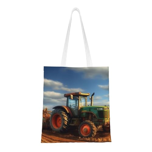 Fantasy Farm-Traktor-Tragetasche für Damen, Segeltuch-Schultertasche mit Taschen, Einkaufstasche, niedliche, wiederverwendbare Einkaufstasche von BYPPJGH