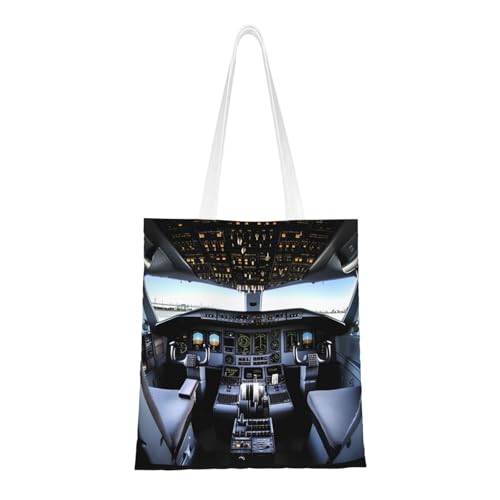 Flugzeug-Cockpit-Tragetasche für Damen, Segeltuch, Schultertaschen mit Taschen, Einkaufstasche, niedlich, wiederverwendbar, Einkaufstasche Flugzeug-Cockpit-Tragetasche für Damen, Segeltuch, Schultertaschen mit Taschen, Einkaufstasche, niedlich, wiederverwendbar, Einkaufstasche von BYPPJGH